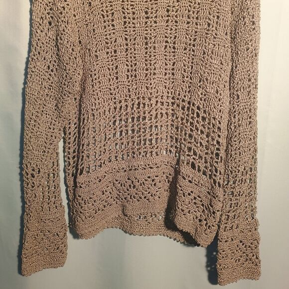 The Limited Women’s Crochet Knit Sweater Beige Tan Long Sleeve Pullover - Picture 2 of 4